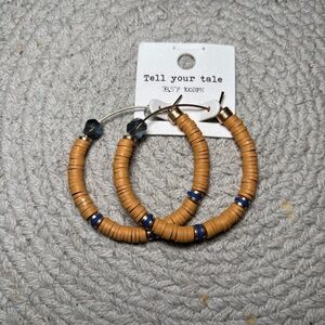 Tell Your Tale Tan and Blue Hoop Earrings